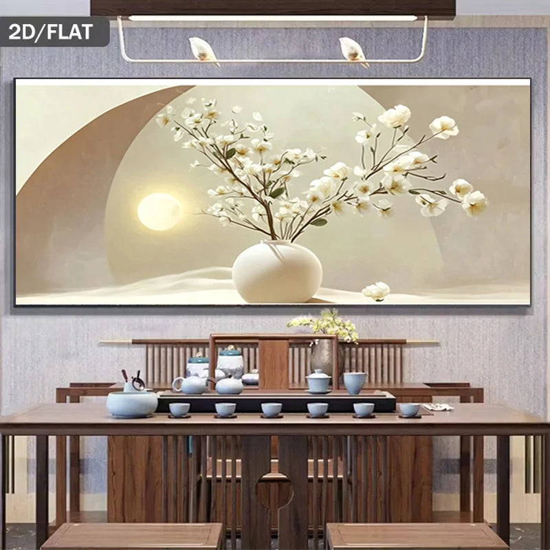 White Blossoms Vase Canvas Print | Frameless Floral Wall Art Canvas Wall Art Peaceful Pleasures Health and Wellness