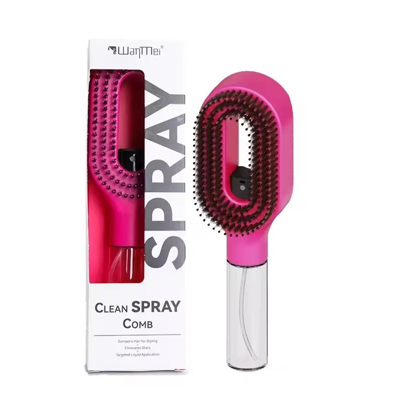 2-in-1 Multi-functional Spray Bottle Comb Wet Dry Scalp Massage Bristle Comb Salon Fluffy Modeling Comb Gift for Girl Women Peaceful Pleasures Health and Wellness ROSE RED