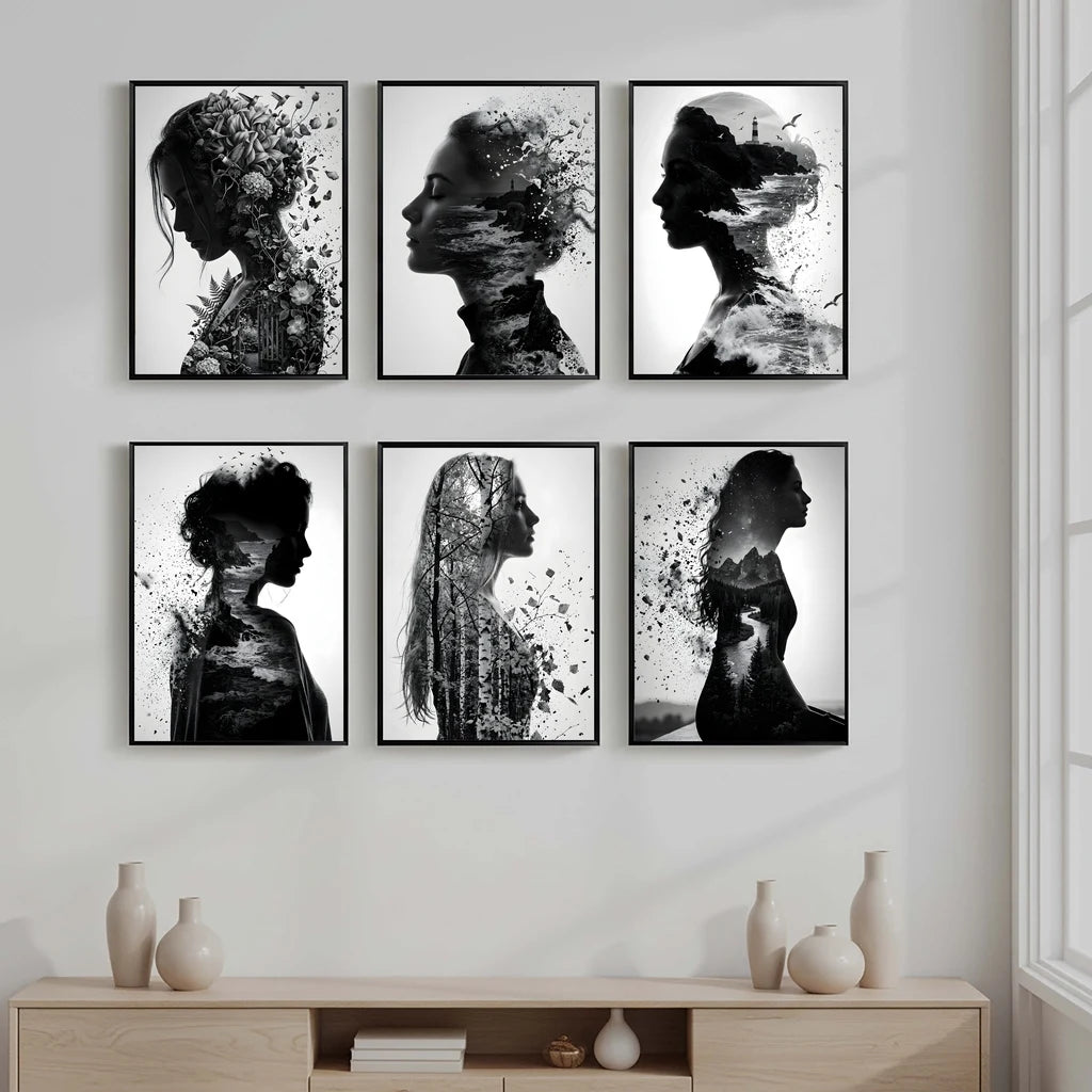 Nordic Black & White Women Canvas Wall Art | Modern Poster Canvas Wall Art Peaceful Pleasures Health and Wellness