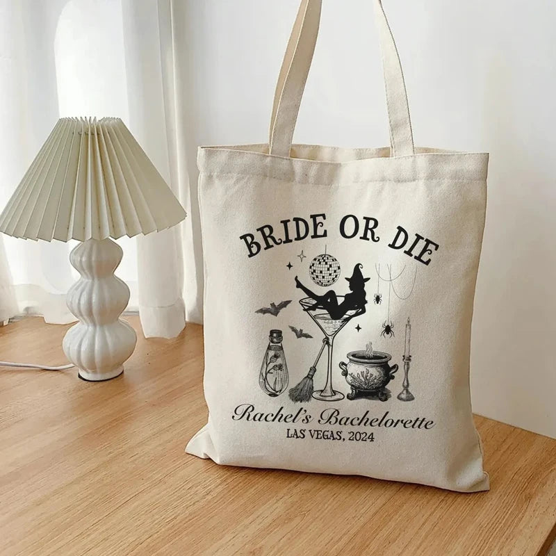Bride or Die Witch Canvas Tote Bag | Halloween Bachelorette Gift