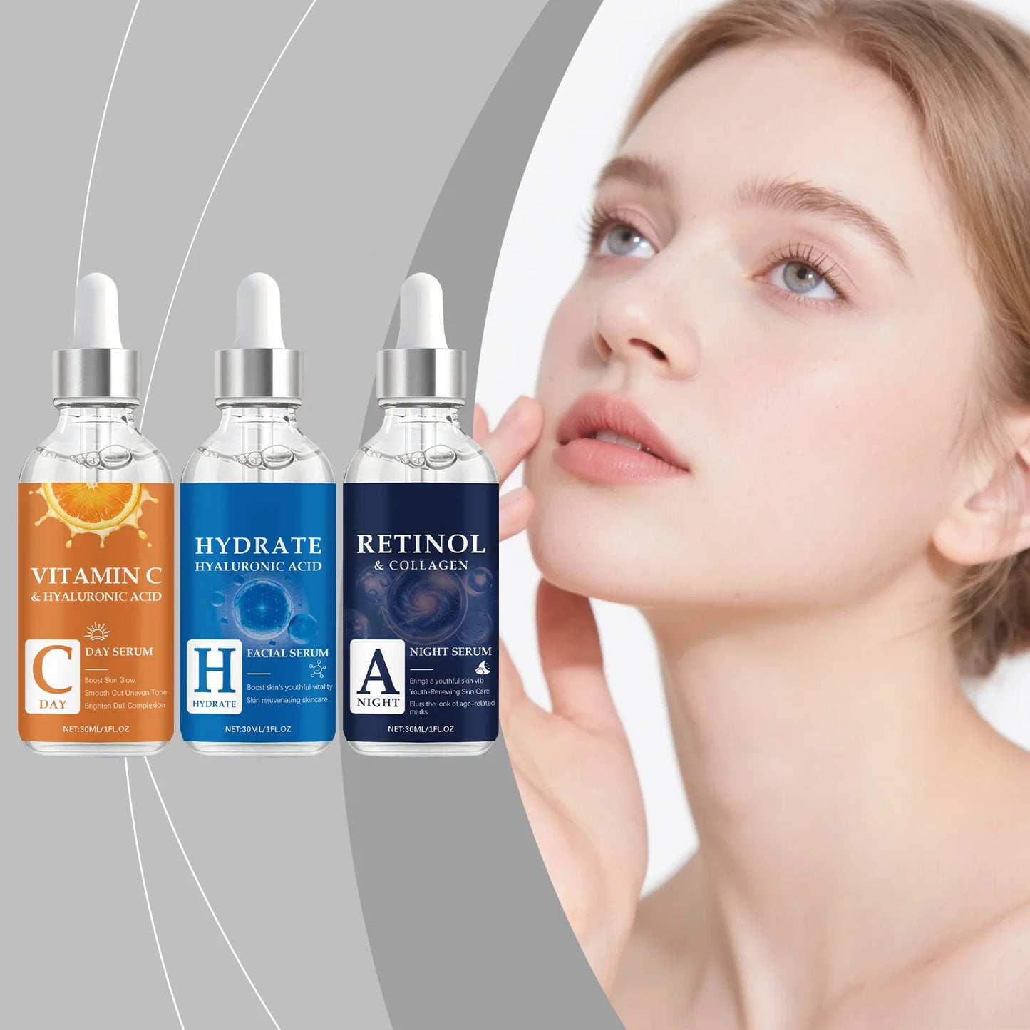 Hyaluronic Acid Face Essence Series Smooth Wrinkle Firm Skin Fade Blemish Nourish Repair Elasticity Retinol Vitamin C Skin Serum Peaceful Pleasures Health and Wellness