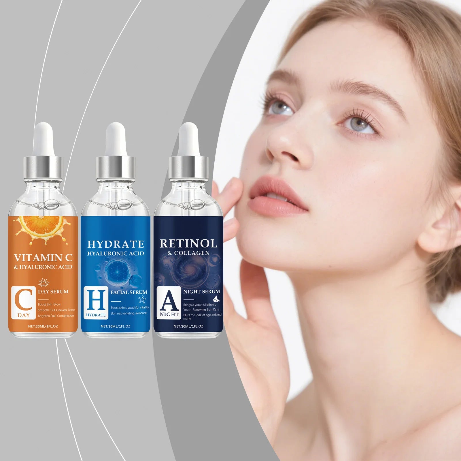 Hyaluronic Acid Face Essence Series Smooth Wrinkle Firm Skin Fade Blemish Nourish Repair Elasticity Retinol Vitamin C Skin Serum Peaceful Pleasures Health and Wellness