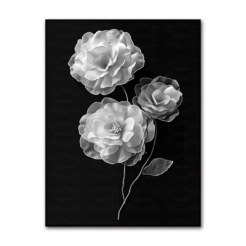 Black & White Floral Canvas Wall Art | Nordic Abstract Poster