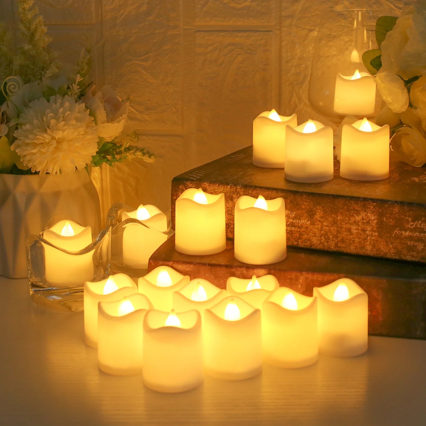 24/48 Pack Flameless Votive Candles Electric Battery Operated LED Tea Lights Fake Candle Warm White for Wedding Table Christmas Peaceful Pleasures Health and Wellness