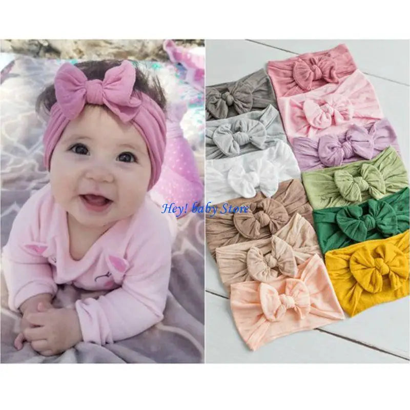 Baby Girls Bow Headbands Set of 3 | Nylon Turban Hairbands