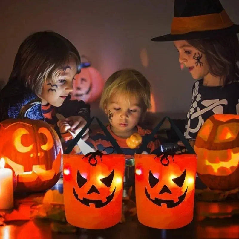 LED Light-Up Halloween Pumpkin Candy Bucket Tote Bag for Kids