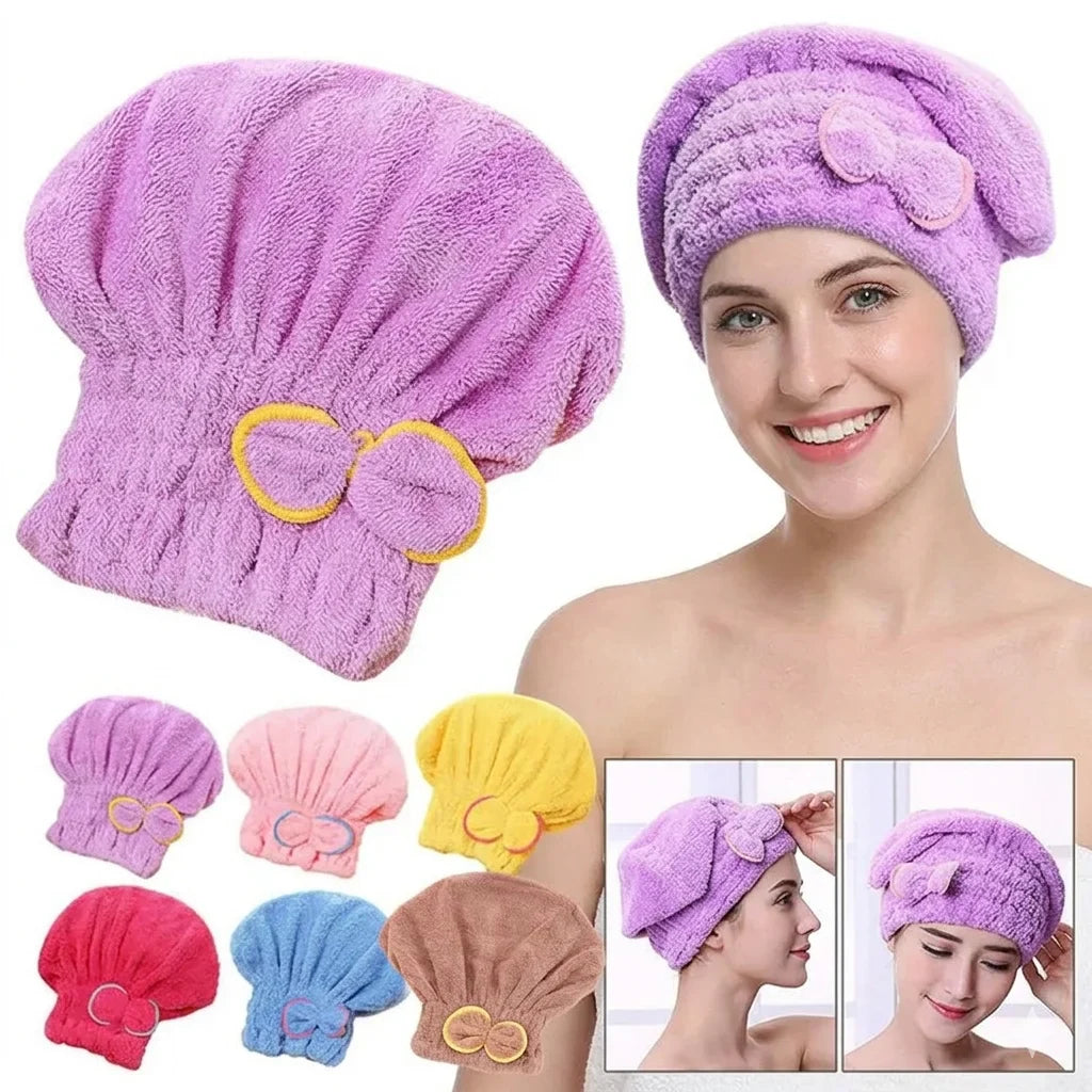 Microfiber Quick Dry Hair Wrap Towel Cap with Bowknot