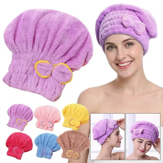 Microfiber Quick Dry Hair Wrap Towel Cap with Bowknot Hair Drying Cap Oasis Select