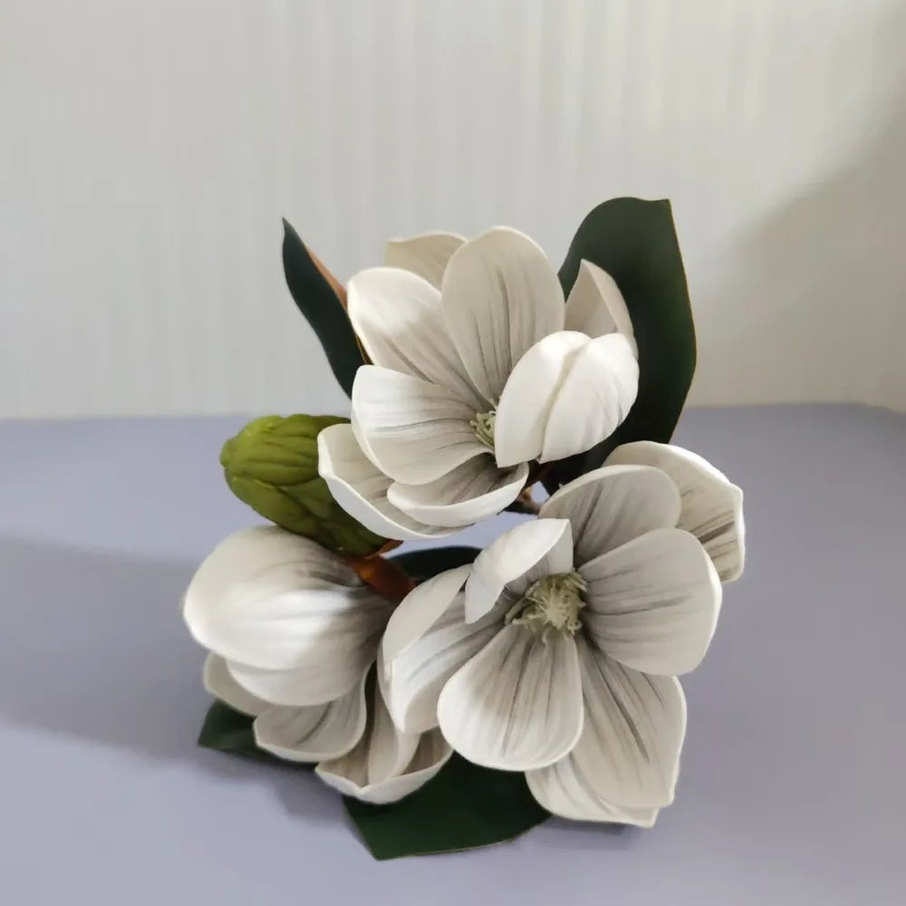 Lifelike EVA Artificial Magnolia Flowers 4 Heads | Real Touch
