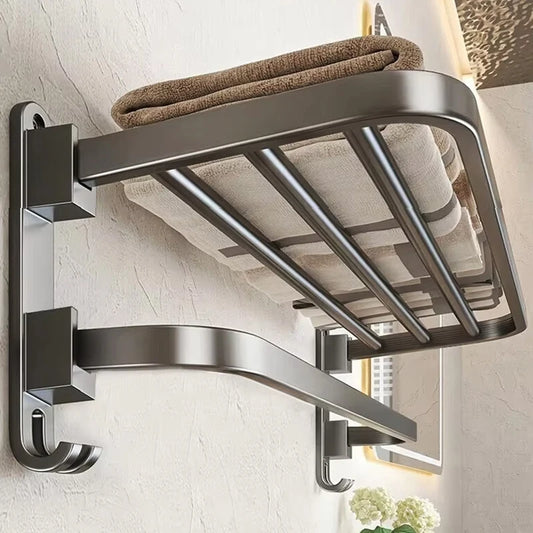 Folding Aluminum Towel Rack with Hook | 50CM & 60CM Grey/Black Folding Towel Rack Peaceful Pleasures Health and Wellness
