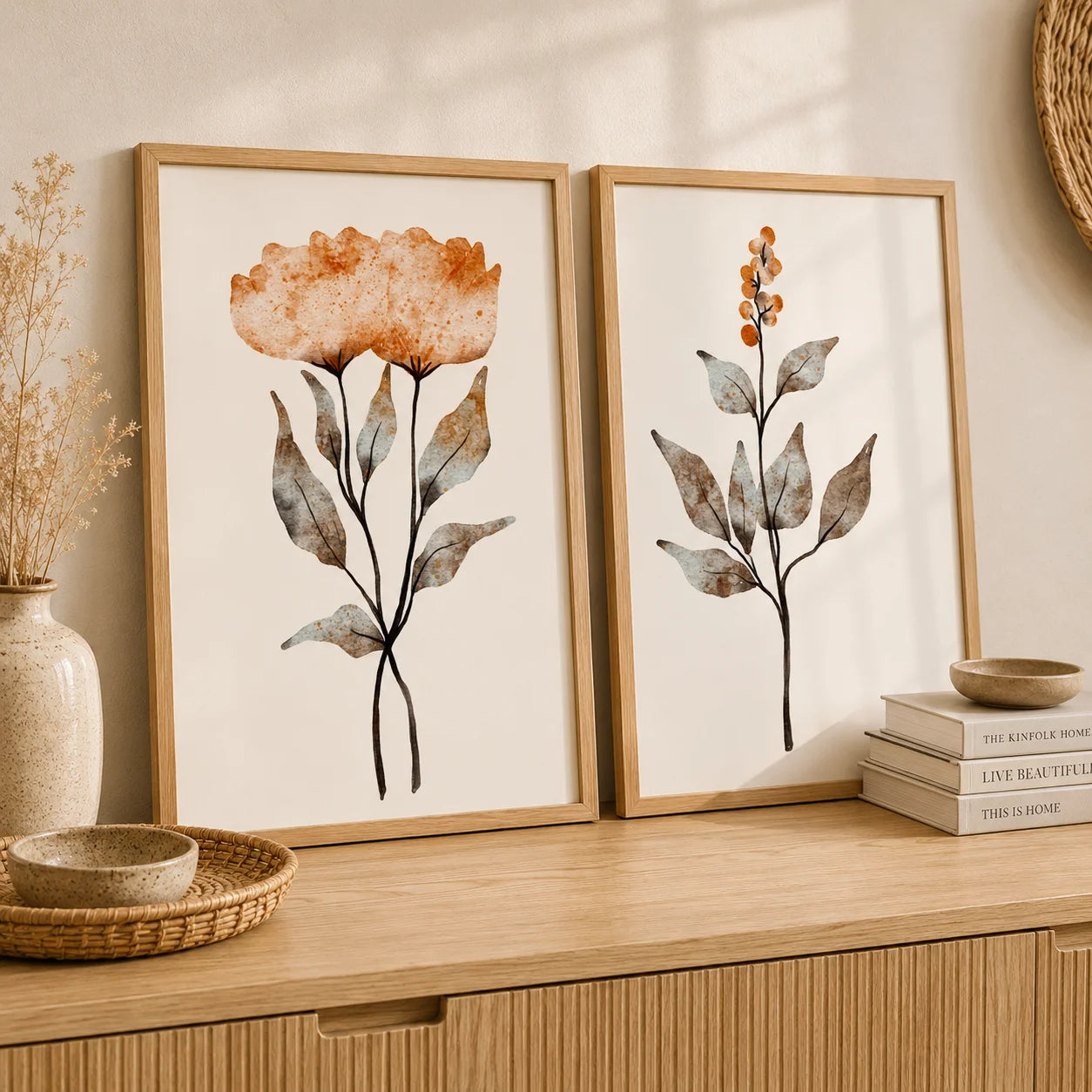 Boho Plant Wildflower Wall Art, Nordic Botanical Canvas Painting | Minimalist Poster for Living Room Bedroom Decor Peaceful Pleasures Health and Wellness