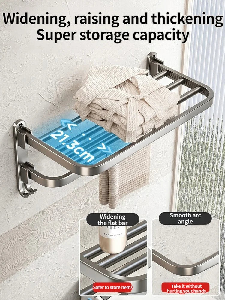 Folding Aluminum Towel Rack with Hook | 50CM & 60CM Grey/Black