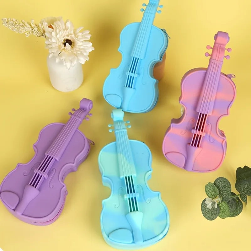 Violin Pencil Case – Silicone Pen Box & Makeup Pouch