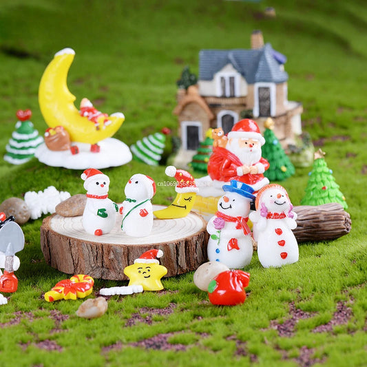 1pcs Fairy Garden Cartoon Ornaments Resin Craft Gift Christmas Santa Snowflake Snowman Miniature Figurine Accessories Home Decor Peaceful Pleasures Health and Wellness