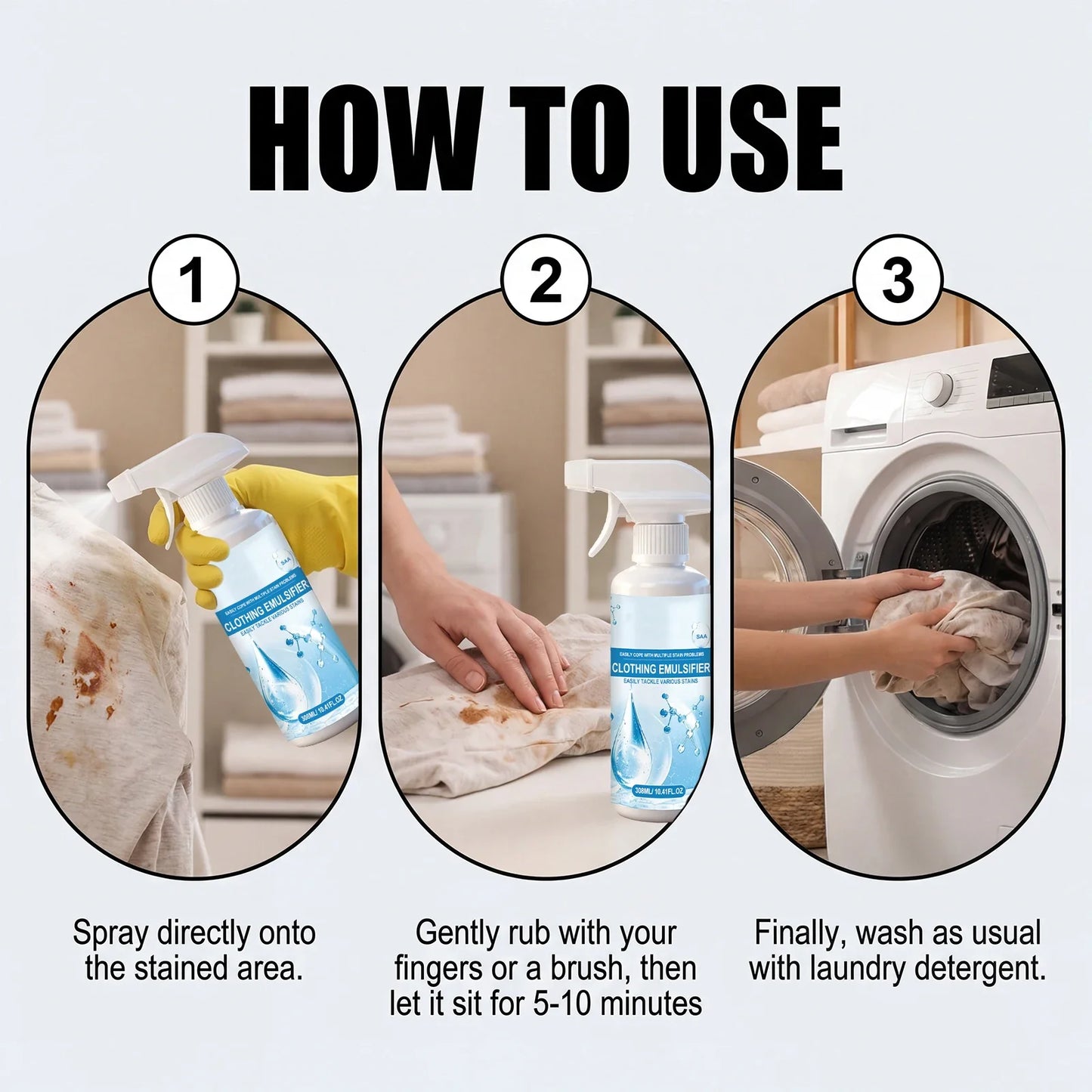 Clothes Stain Remover Spray 308ml – Fabric-Safe Laundry Cleaner