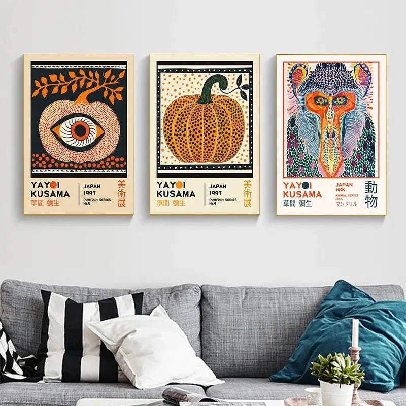 Yayoi Kusama Pumpkin Abstract Canvas Wall Art | Nordic Modern Print Canvas Wall Art Print Peaceful Pleasures Health and Wellness