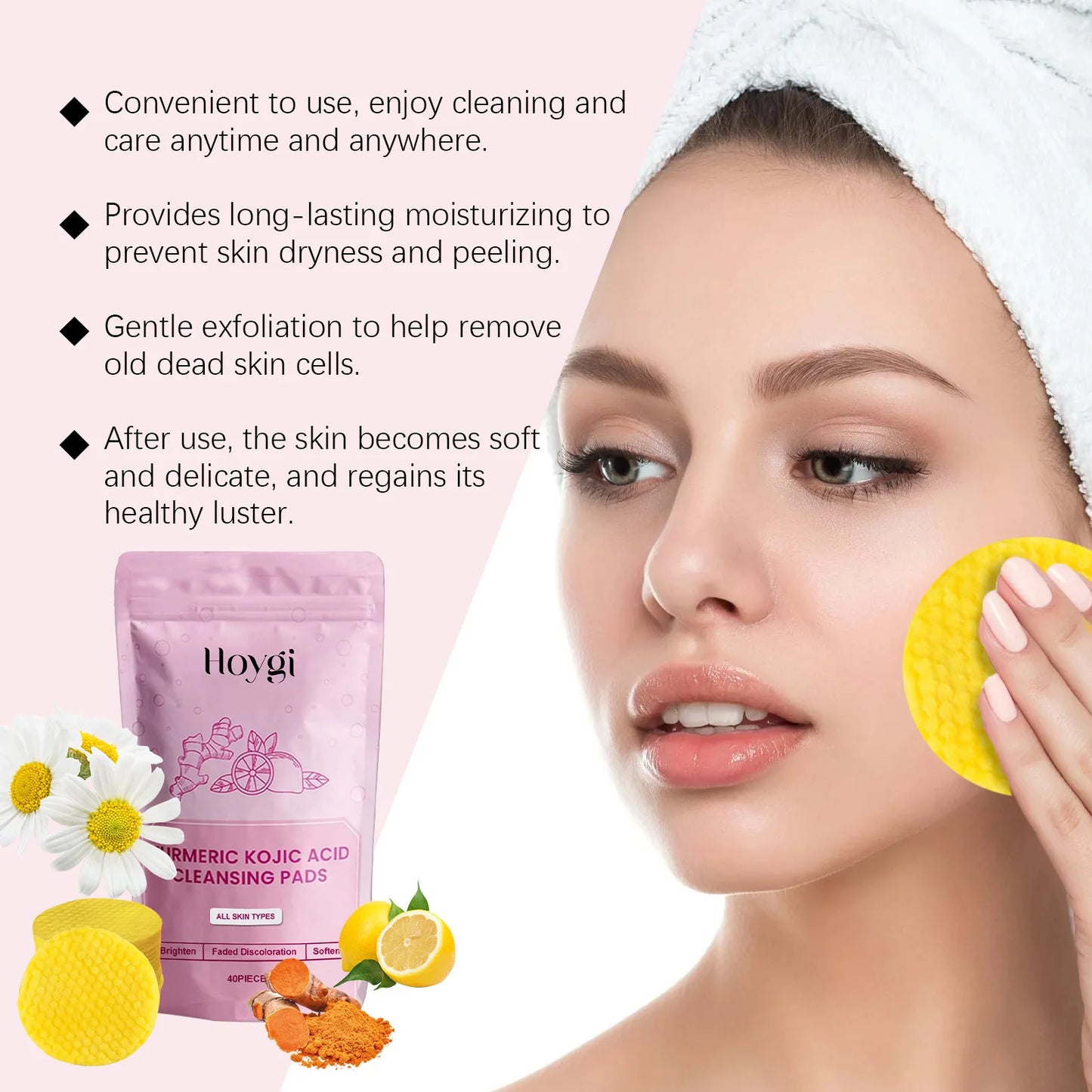 Turmeric Kojic Acid Cleansing Pads Daily Pores Cleaning Makeup Dead Skin Removal Oil Control Nourish Exfoliating Facial Sponge Peaceful Pleasures Health and Wellness