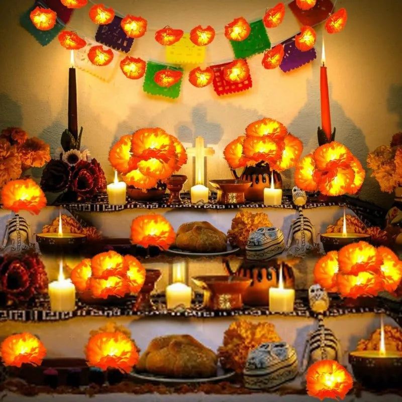 5 Ft LED Orange Marigold Garland Lights | Halloween Diwali Décor