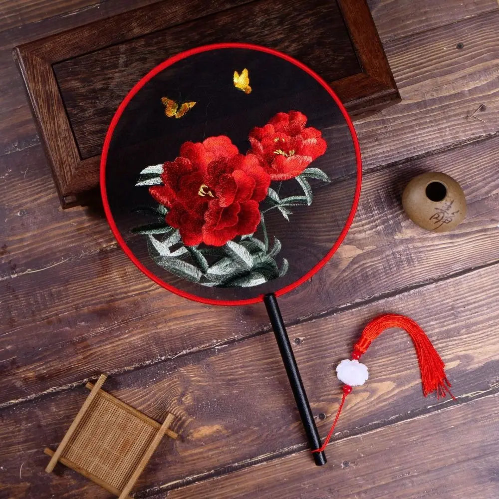 Vintage Silk Embroidery Fan | Floral Hanfu Accessory & Dance Prop