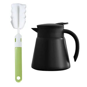Thermal Coffee Carafe Tea Pot - 304 Stainless Steel Double Wall Vacuum Insulated, Hot & Cold Retention, Cool Touch Handle Peaceful Pleasures Health and Wellness Black x brush