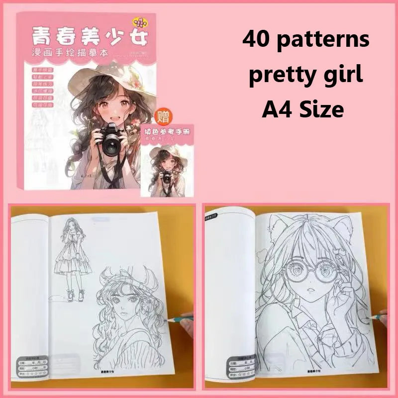 Beautiful Anime Girls Manga Tracing Drawing Book 48 Pages
