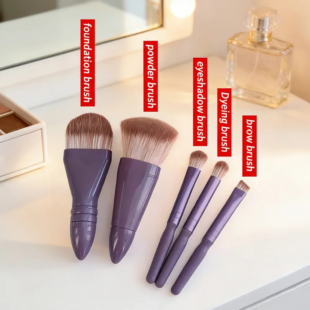 5Pcs Portable Makeup Brush Set With Mirror - Foldable Travel Kit ，Mini Makeup Brush Set Travel Makeup Brush Set Peaceful Pleasures Health and Wellness
