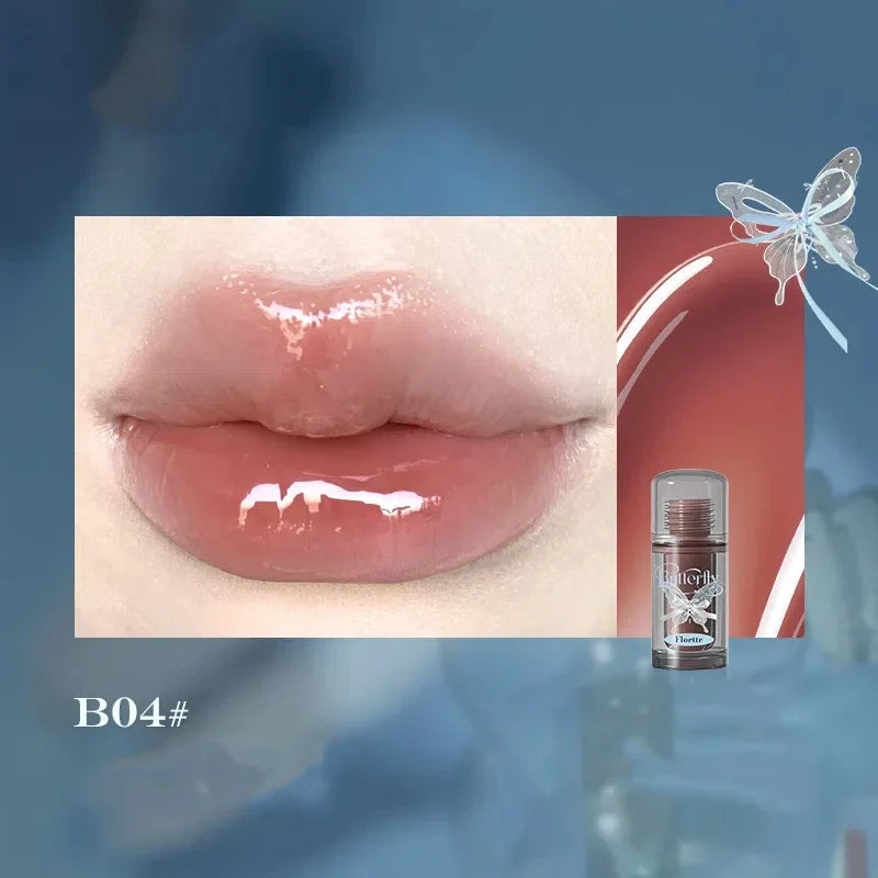 FLORTTE Butterfly Mirror Lip Gloss – Jelly Tint & Plumping Glaze