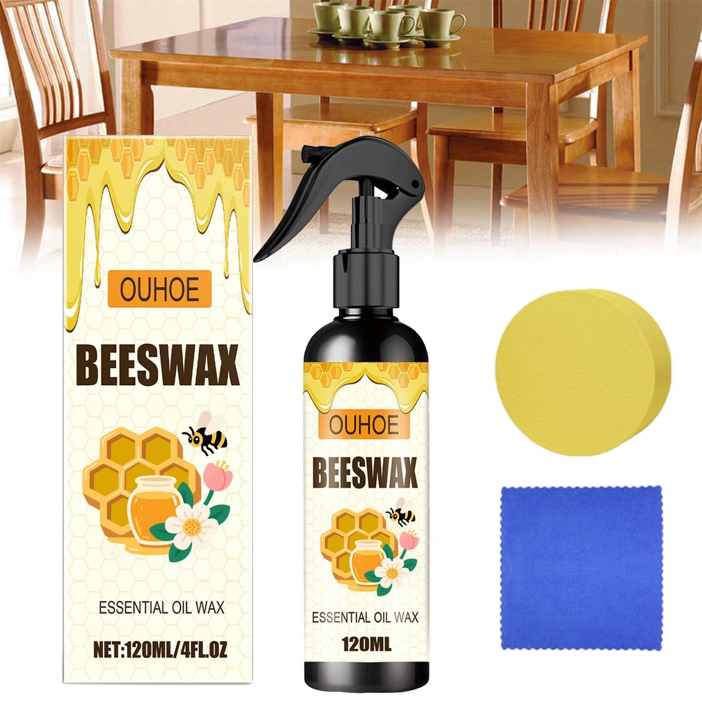 Natural Beeswax Spray For Wood Furniture Brightens Care Polished Wax for Regular Hardwood Floors Peaceful Pleasures Health and Wellness 1PCS 120ML