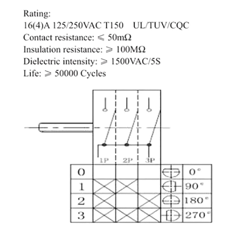 16A T150 Rotary Oven Switch 4-Position 6-Pin Temperature Knob