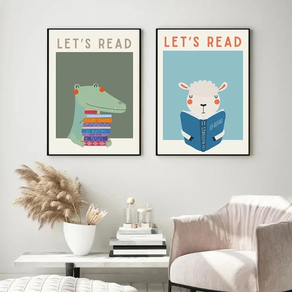 Kids Colorful Reading Canvas Wall Art | Unframed Children's Poster