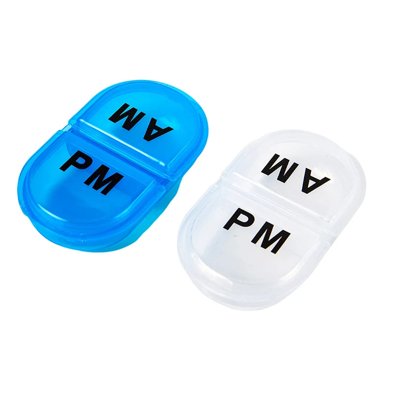 2 Grids Waterproof Pill Organizer Portable Oval Pill Box Pill Container Daily AM&PM Containers Peaceful Pleasures Health and Wellness