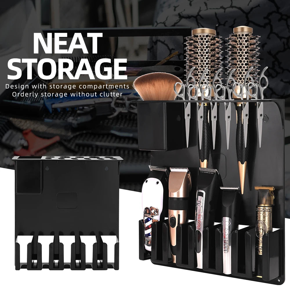 High-capacity New Type Wall Mount Barber Electric Clipper Holder Salon Beauty Organizer Hairdressing Styling Tools Storage Rack Peaceful Pleasures Health and Wellness