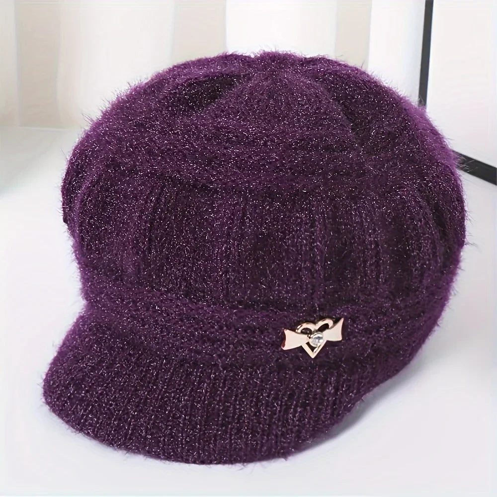 Women's Plush Knit Winter Hat with Ear Guard – Warm & Cozy