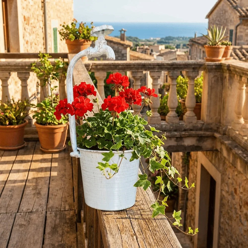Rustic Metal Faucet Flowerpot | Vintage Iron Flower Bucket