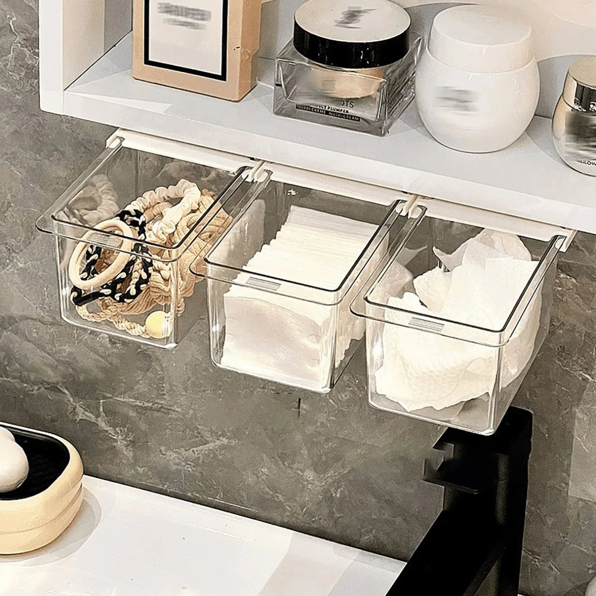 Transparent Bathroom Cotton Stick Makeup Cotton Bathroom Pull-Out Storage Drawer Style Storage Box Under The Mirror Cabinet Peaceful Pleasures Health and Wellness