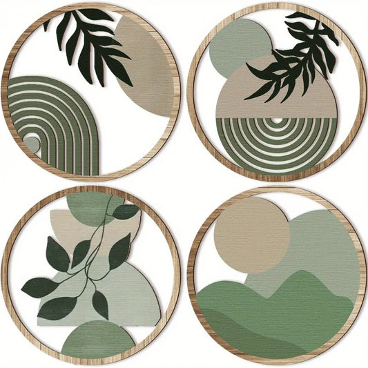 4 Bohemian Wall Art Set - Wooden Bohemian Decor，Geometric Hanging Artwork，Suitable for baby room，Farmhouse Aesthetic Minimalist Peaceful Pleasures Health and Wellness