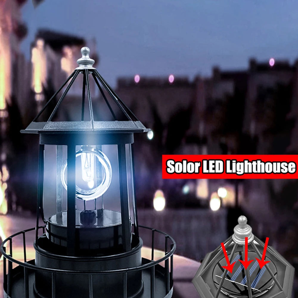 LED Solar Rotating Lighthouse Hardware Iron Electronic Accessories Outdoor Landscape Lights Garden Decoration Peaceful Pleasures Health and Wellness