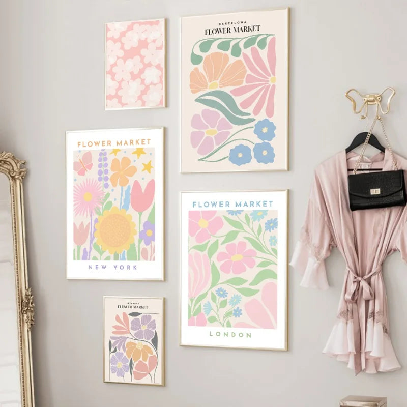 Flower Market Nordic Canvas Wall Art | Colorful Floral Poster