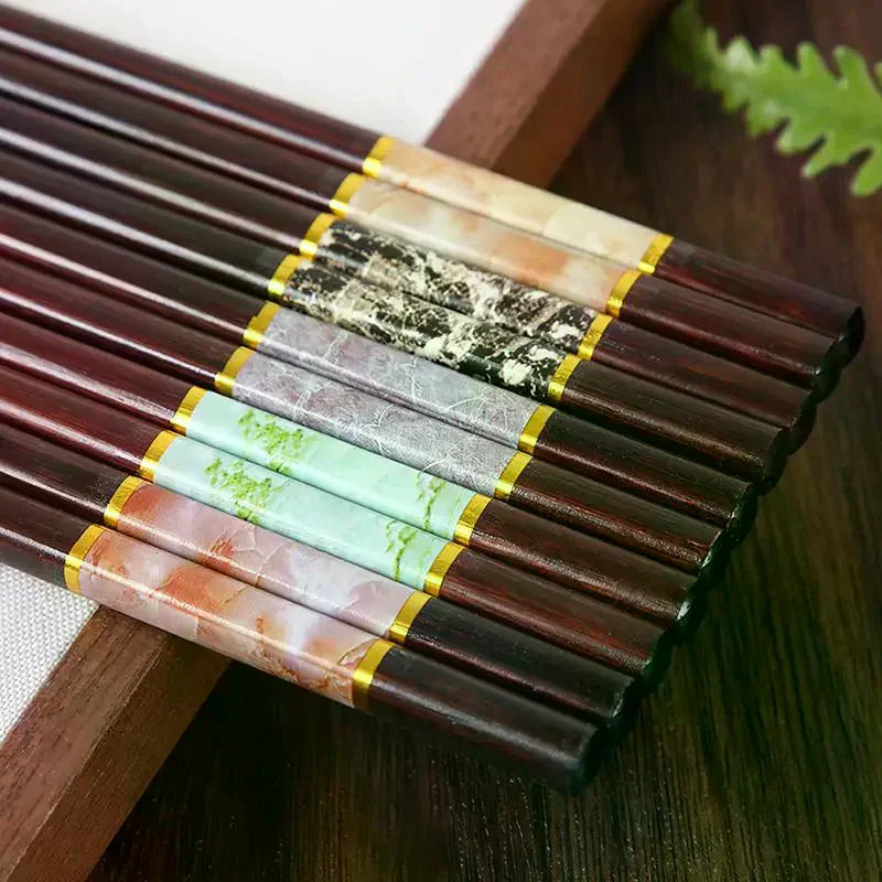Natural Bamboo Chopsticks Set – Reusable Non-Slip | 5 Pairs