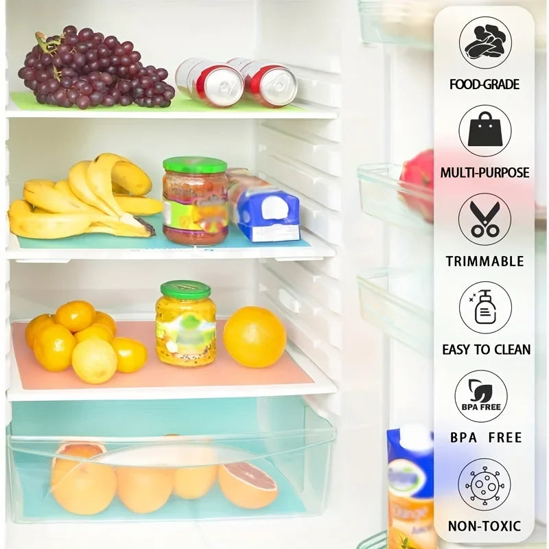 4-Pack EVA Fridge Liner Mats – Washable, Non-Slip, BPA-Free
