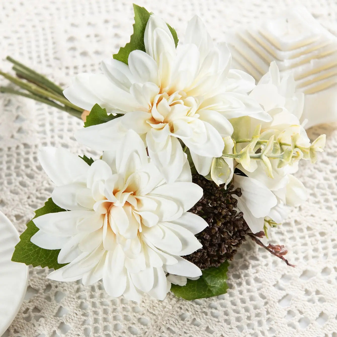 Artificial Silk Dahlia Camellia Bouquet | Wedding & Home Decor