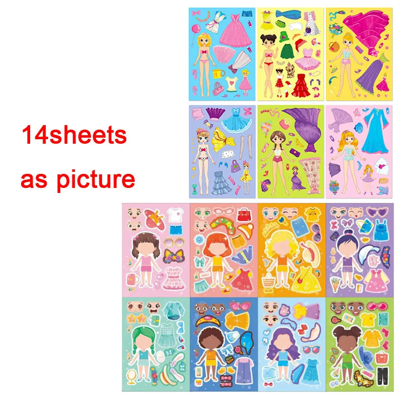 Funny Cartoon Boys Girls Dress Up Puzzle Stickers Kids DIY Make Face