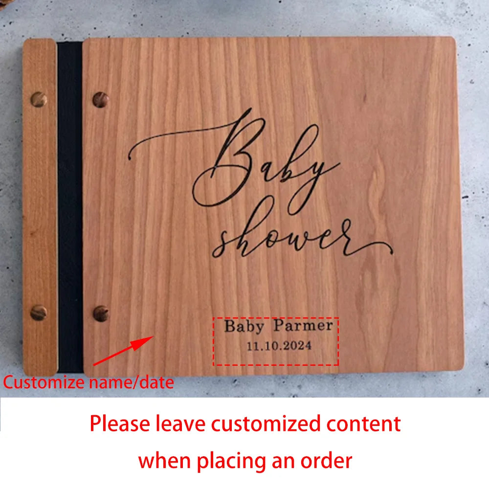 Personalised Wooden Baby Shower Guest Book | Cherry Wood