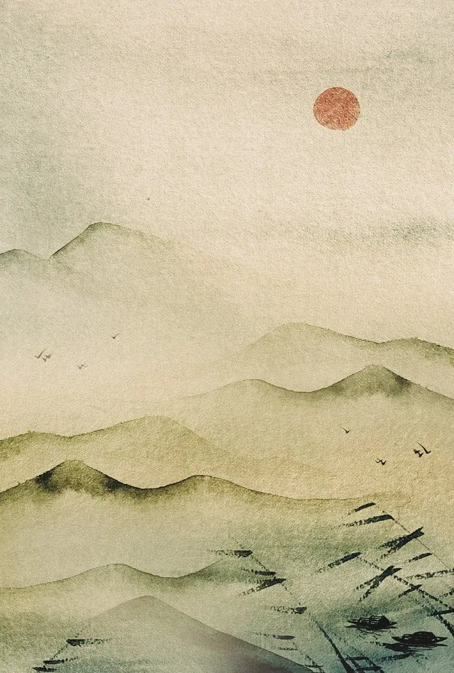 Japanese Vintage Watercolour Landscape Canvas Wall Art Print
