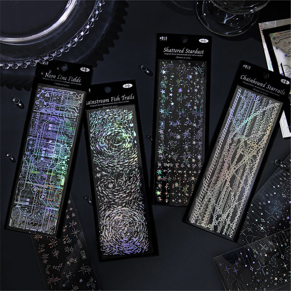 3 Sheets Element Collection Series Laser Stickers Ins Versatile
