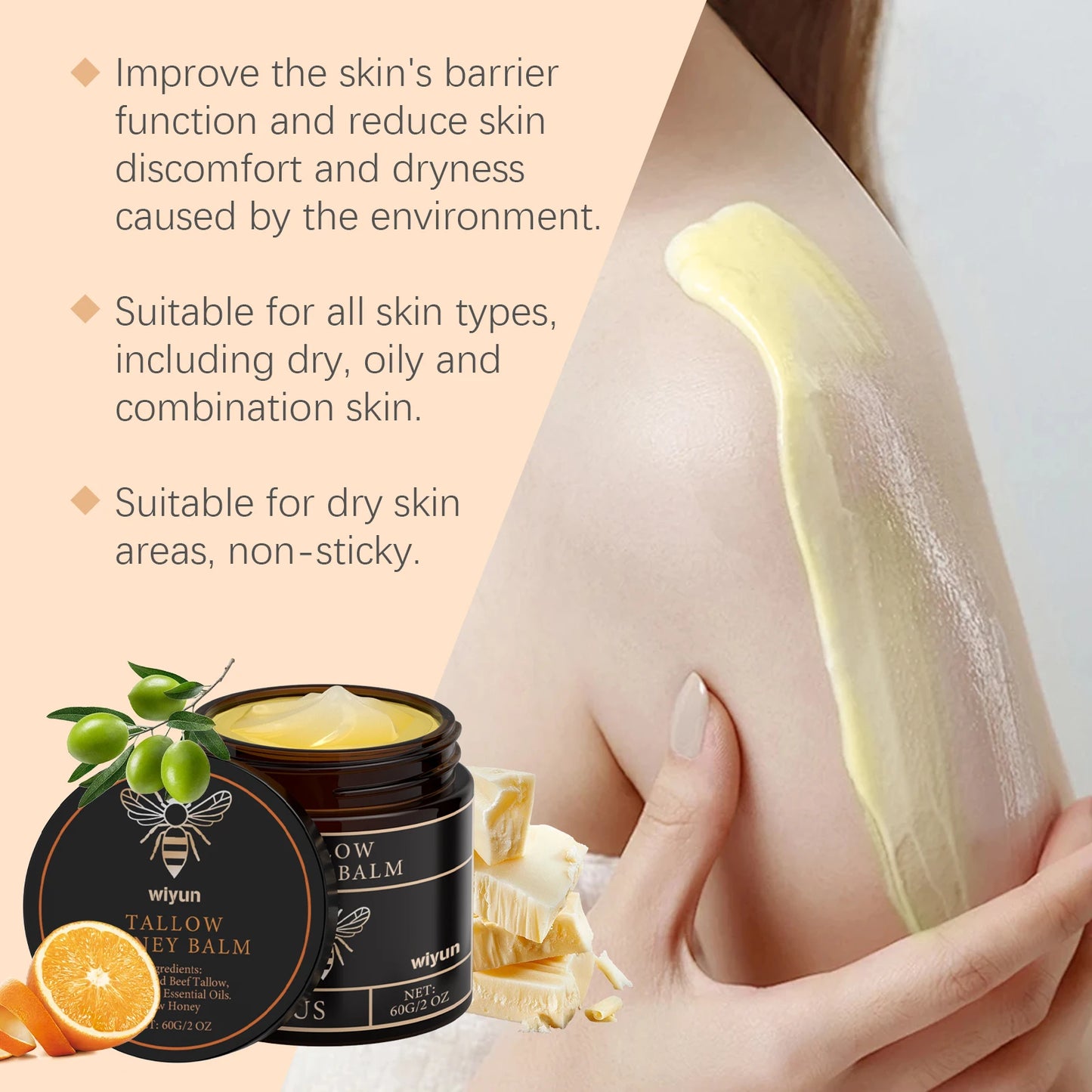 Beef Tallow Honey Moisturizing Cream Hydration Nourishing Korean Skin Care Bleaching Firming Face Body Moisturizer Lotion Peaceful Pleasures Health and Wellness