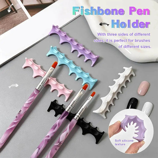 Silicone Fishbone Nail Brush Holder – 5-Slot Pen Organizer Nail Brush Organizer Peaceful Pleasures Health and Wellness