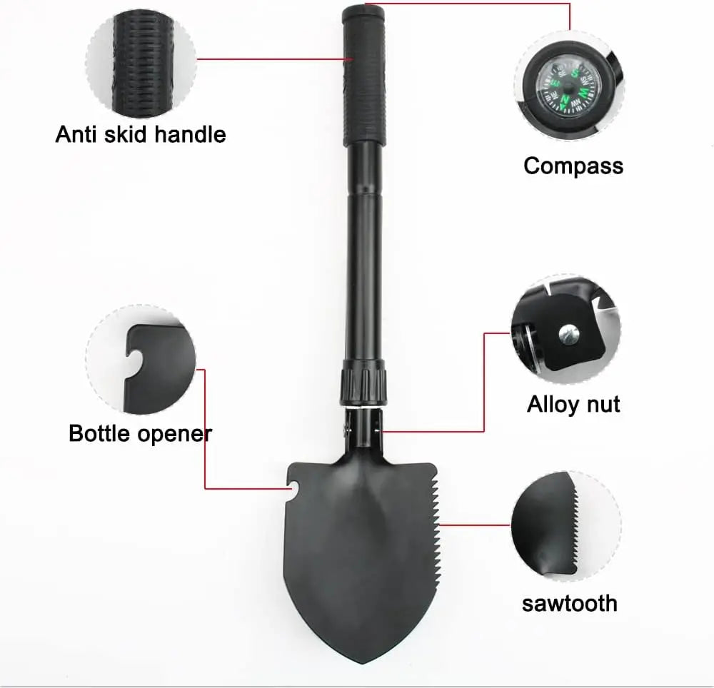 Gardening Folding Shovel Military Camping Shovel Survival Gear Entrenching Tool with Carrying Pouch Metal Handle Peaceful Pleasures Health and Wellness