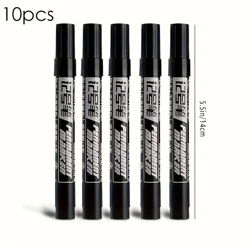 10-Pack Permanent Markers | Waterproof Bold Black Ink Set
