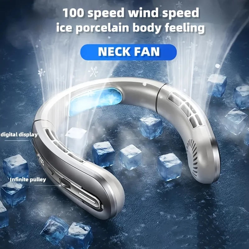 New 100 Level Digital Neck Hanging Fan For Students' Outdoor Sports, Portable Usb Mini Neck Hanging Fan Peaceful Pleasures Health and Wellness